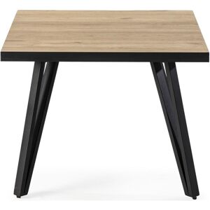 Table basse carrée de salon en mélamine naturel avec pieds en métal laqué noir - Longueur 60 x Profondeur 60 x Hauteur 45 cm Pegane - Publicité