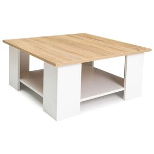 Idmarket - Table basse carrée eli blanche plateau façon hêtre - Blanc - Publicité