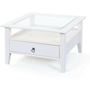 LES TENDANCES Table basse carrée verre et pin massif blanc Prince 75 cm - Publicité