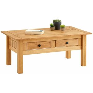Idimex - Table basse de salon cancun rectangulaire en bois avec 2 tiroirs, en pin massif finition teintée/cirée - Naturel - Publicité