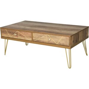 Homcom - Table Basse en Bois Table de Salon Grand Plateau et 2 Tiroirs Design de Luxe Élégant Décoration avec Lignes Dorées Peintes à La Main 110L x 59l x 42H cm Brun - Publicité