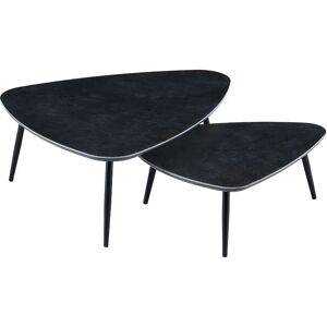 Pegane - Table basse gigogne en céramique noire, pieds en métal noir - Longueur 150 x profondeur 80 x hauteur 35 cm - Publicité