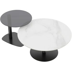 UNHO Table Basse Gigogne Marbre Rond Lot de 2 Table de Café Modern avec Bout de Canapé en Verre Trempé Gris Pieds Noir - 80x38.5+50x45cm - Publicité