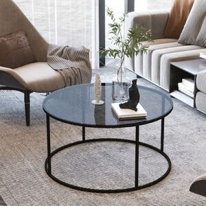 [en.casa] - Table basse Kolari forme ronde en verre trempé fumé 45 x 80 cm noir - Publicité