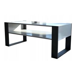 DUSINE Table basse lovy blanc / noir - style industriel - 120cm x 64 cm - Publicité