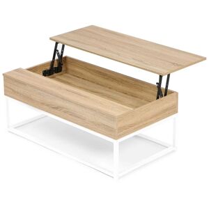 IDMARKET Table basse plateau relevable rectangulaire detroit bois et métal blanc design industriel - Multicolore - Publicité