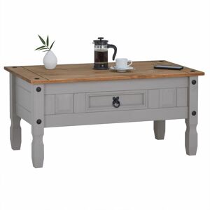 Table basse ramon table d'appoint rectangulaire en pin massif gris et brun avec 1 tiroir, meuble de salon style mexicain en bois - Gris/Naturel