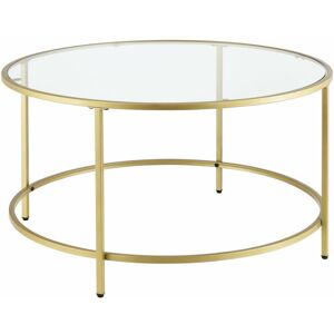 Helloshop26 - Table basse ronde pour salon plateau en verre pieds en acier 84 cm doré - Transparent - Publicité