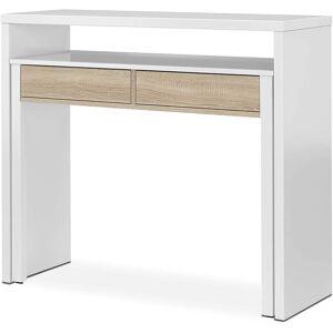 PEGANE Table console extensible convertible en bureau coloris blanc et chêne - Hauteur 88 x longueur 99 x Profondeur 36-70 cm - Publicité