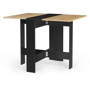 IDMARKET Table console pliable edi 2-4 personnes bois noir plateau façon hêtre 103 x 76 cm - Noir - Publicité