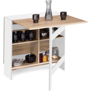 IDMARKET Table console pliable edi 2-6 personnes avec rangements bois blanc plateau façon hêtre 150 x 80 cm - Blanc - Publicité