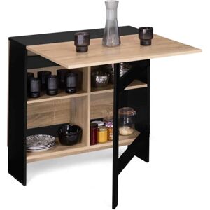 IDMARKET Table console pliable edi 2-6 personnes avec rangements bois noir plateau façon hêtre 150 x 80 cm - Bois-clair - Publicité