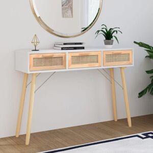 MAISONCHIC Table console Table d'entrée Bout de Canapé Blanc 105x30x75 cm Bois massif pin /rotin naturel 76678 - Publicité