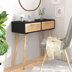 MAISONCHIC Table console Table d'entrée Bout de Canapé Noir 80x30x75 cm Bois massif pin /rotin naturel 16518 - Publicité