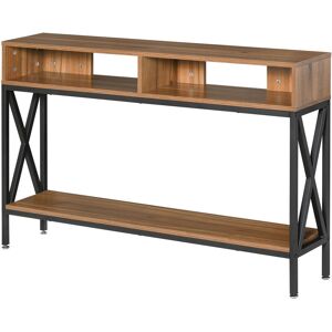 HOMCOM Table Console Table d'Entrée Industriel Multi-rangements 120 x 23,5 x 75 cm Bois Noyer - Marron - Publicité