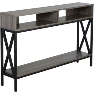 HOMCOM Table Console Table d'Entrée Industriel Multi-rangements 120 x 23,5 x 75 cm Bois Gris - Gris - Publicité