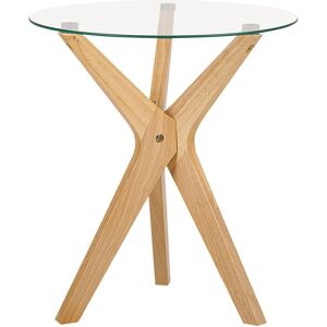 BELIANI Table d'Appoint en Verre de Sécurité et Bois d'Hévéa Laqué Clair Scandinave Valley - Transparent - Publicité