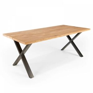 OVIALA Table en chêne rectangulaire avec piètement croisé, inga - 240 x 95 x 75 cm - Noir - Publicité