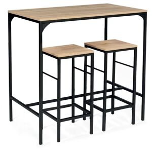 Idmarket - Ensemble table haute de bar detroit 100 cm et 2 tabourets design industriel - Bois-clair - Publicité