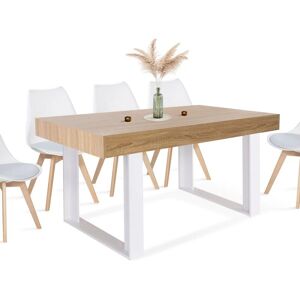 IDMARKET Table à manger rectangle phoenix 6 personnes bois et blanc 160 cm - Bois-clair - Publicité