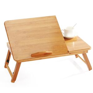 Skecten - Table pour ordinateur portable avec tiroir 100% bambou - table pliante de lit, bureau pour la lecture ou le petit-déjeuner et table à dessin - Publicité