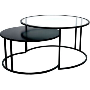 Miliboo - Tables basses gigognes rondes design verre trempé et métal noir tahl (lot de 2) - Noir - Publicité