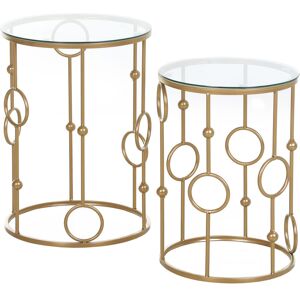 Homcom - Tables gigognes lot de 2 tables basses rondes design style art déco ø 41 et ø 36 cm métal doré verre trempé 5 mm - Doré - Publicité