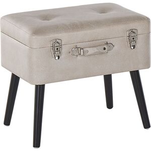 Petit Tabouret Moderne et Glamour en Cuir pu Beige avec Rangement en Forme de Valise Capitonné Beliani - Publicité