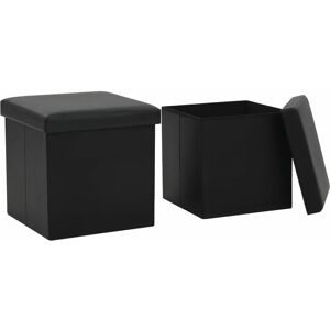 Tabourets de rangement pliables lot de 2 noir similicuir Vidaxl Black - Publicité