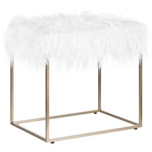 Petit Tabouret Glamour avec Assise en Fausse Fourrure Blanche et Struture en Acier Doré 40 cm de Hauteur Beliani - Publicité