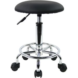 KKTONER Tabouret Roulant Pivotant Hauteur Réglable en Cuir pu Coussin Salon Vanité Massage Bureau Tabouret Chaise Petit Noir - Publicité