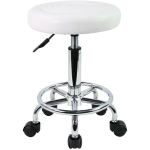 KKTONER Tabouret roulant rond en cuir pu avec repose-pieds pivotant Réglage de la hauteur Spa Dessin Salon Tatouage Travail Bureau Tabourets de massage Chaise de travail Blanc - Publicité