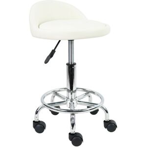 KKTONER Tabouret à roulettes de Bureau Tabouret de Travail réglable en Hauteur 48-64 cm en Cuir synthétique avec Repose - Blanc - Publicité