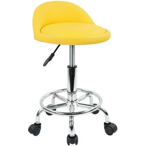 Kktoner - Tabouret à roulettes de Bureau Tabouret de Travail réglable en Hauteur 48-64 cm en Cuir synthétique avec Repose - Jaune - Publicité