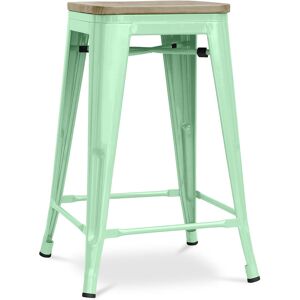 TOLIX STYLE Tabouret de bar design industriel - bois et acier - 61cm - Stylix Menthe - Bois, Acier - Menthe - Publicité