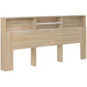 Décoshop26 - Tête de lit avec rangement accessoire de lit table de chevet étagère 220 x 19 x 103,5 cm mdf couleur chêne et blanc - Publicité