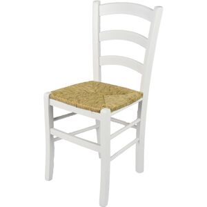 T M C S Tommychairs - Chaise venezia pour cuisine, bar et salle à manger, robuste structure en bois de hêtre laqué en couleur blanc et assise en paille - Publicité