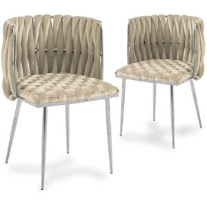 MOBILIER DECO Trecy - Lot de 2 chaises en velours tressé beige et pieds argentés - Beige - Publicité