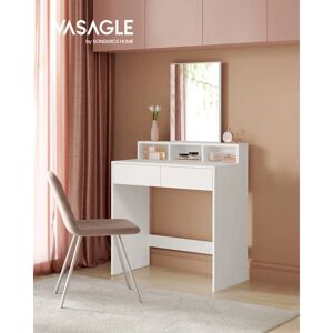 VASAGLE Coiffeuse avec Miroir, 2 tiroirs, 3 Compartiments de Rangement, sans tabouret, 80 x 40 x 140 cm, Style Moderne, Blanc - Publicité