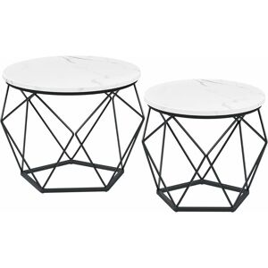 VASAGLE Table Basse Ronde, Lot de 2, Table d’Appoint, Bout de Canapé, Style Moderne, Plateau Amovible, Cadre en Acier, pour Salon- Blanc et Noir - Publicité