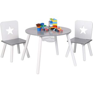 WOLTU Combinaison de table et chaises avec espace de rangement en bois de pin massif.1 x table + 2 chaises pour enfants.Gris Blanc - Publicité