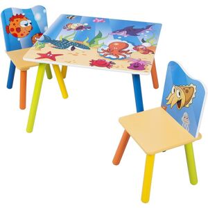 Woltu - Ensemble table et chaises avec motifs imprimé océan. 1 x table d'enfant + 2 chaises pour enfants d'âge préscolaire - Publicité