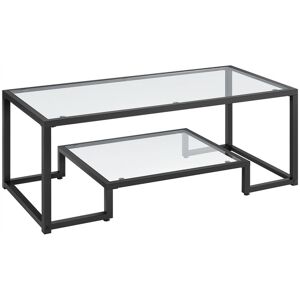 Yaheetech - Table Basse, Table de Salon en Verre Trempée à 2 Niveaux, Cadre en Métal, pour Salon Chambre Balcon Canapé 106×50×45 cm, Noir - Publicité