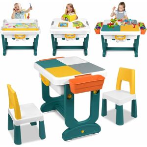 Yardin - Ensemble table et chaises pour enfants 5 en 1, table de jeu avec 2 chaises, plateau de table double face, espace de rangement multifonctionnel réglable en hauteur pour les enfants qui apprennen - Publicité