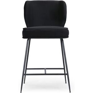 NV GALLERY Tabouret de bar WAYNE - Tabouret de bar, Velours nuit noire & metal noir, H65 Noir