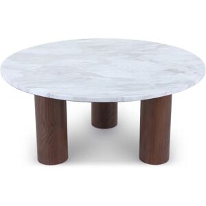 NV GALLERY Table basse ANDREA - Table basse, Marbre blanc waterproof & bois de noyer naturel, Ø85 Blanc / Marron