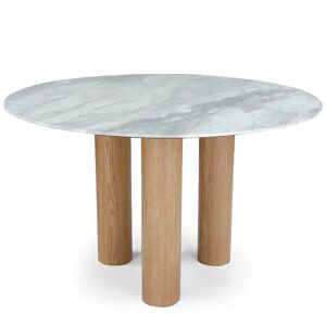 NV GALLERY Table a manger BENEDETTA - Table a manger, pour 4 personnes, Marble blanc waterproof & bois blond, Ø120 Blanc / Naturel