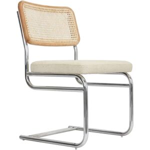 NV GALLERY Chaise design UBERTO - Chaise design, Blanc bouclette anti-taches, cannage & metal chrome Blanc / Chrome / Bois