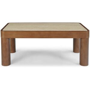 NV GALLERY Table basse KOUMO - Table basse, Travertin waterproof & bois de frêne teinte noyer, L100 Marron