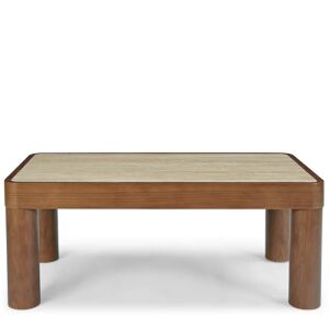 Table basse KOUMO - Table basse, Travertin waterproof & bois de frêne teinte noyer, L100 Marron